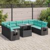 vidaXL Set Divani Giardino 10pz con Cuscini Nero in Polyrattan Acacia