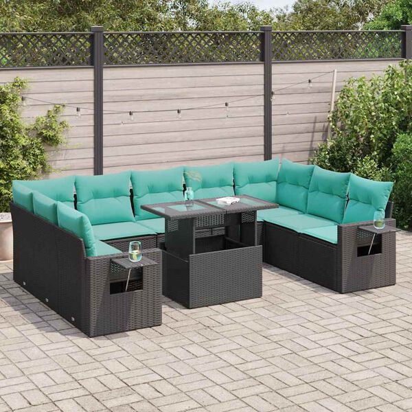 vidaXL Set Divani Giardino 10pz con Cuscini Nero in Polyrattan Acacia