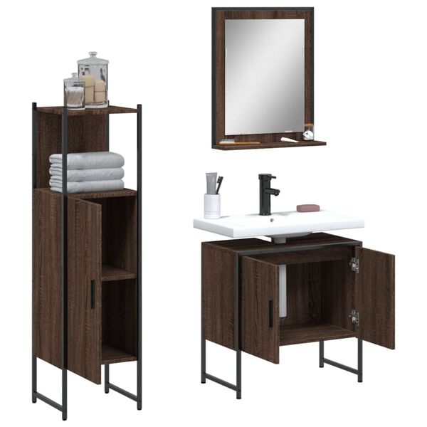vidaXL Set Mobili da Bagno 3 pz Rovere Marrone in Legno Multistrato
