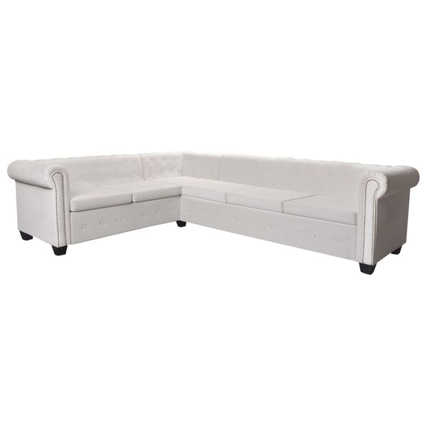 vidaXL Divano angolare Chesterfield a 6 posti bianco in similpelle
