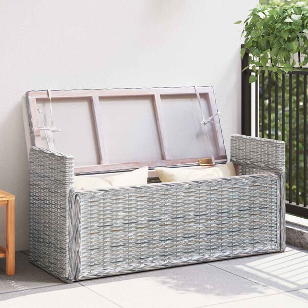 vidaXL Panchina con contenitore Bianco Lavato 110 x 40 x 50 cm Rattan