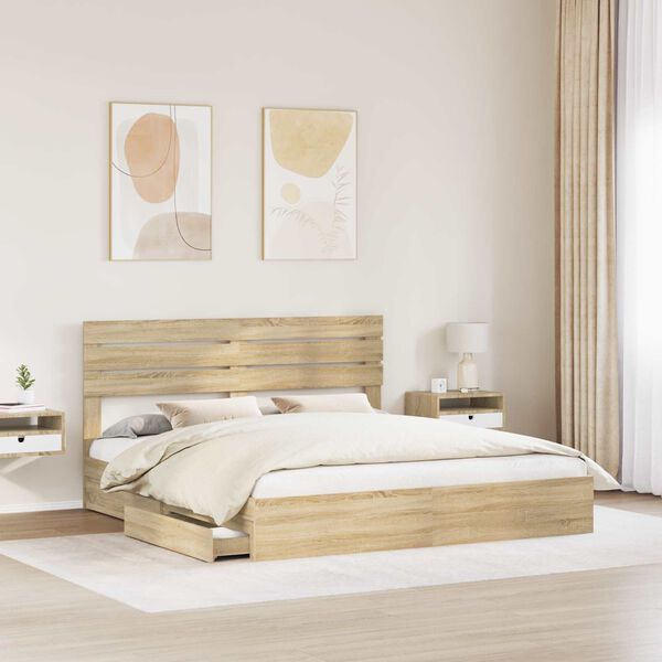vidaXL Letto con Contenitore con testiera Rovere Sonoma 180 x 200 cm
