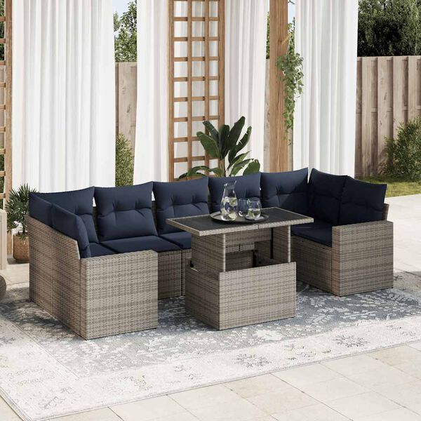 vidaXL Set Divano da Giardino 8pz con Cuscini Grigio Polyrattan Acacia