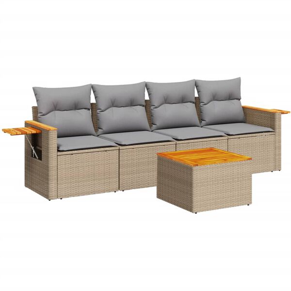 vidaXL Set Divano da Giardino 5 pz con Cuscini Beige in Polyrattan