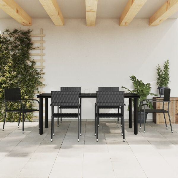 vidaXL Set da Pranzo da Giardino 7 pz Nero in Polyrattan e Acciaio