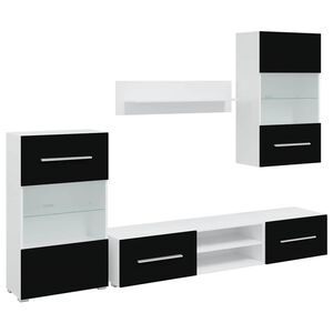 vidaXL Mobili con Vetrina Parete Unit&agrave; TV 5 pz con Luci LED Nero