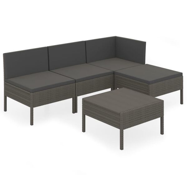 vidaXL Set Divani da Giardino 5 pz con Cuscini in Polyrattan Grigio