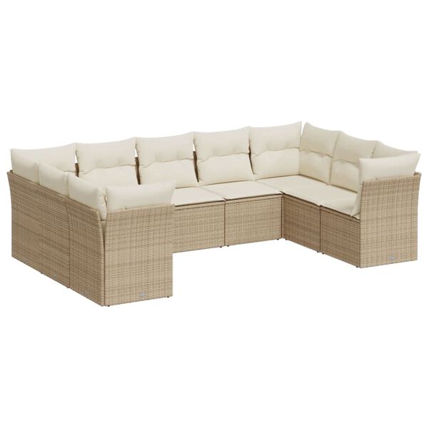 vidaXL Set Divano da Giardino 9 pz con Cuscini Beige in Polyrattan