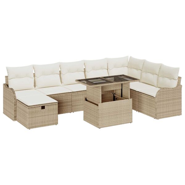 vidaXL Set Divano da Giardino con cuscino 9 pcs Beige Poly Rattan