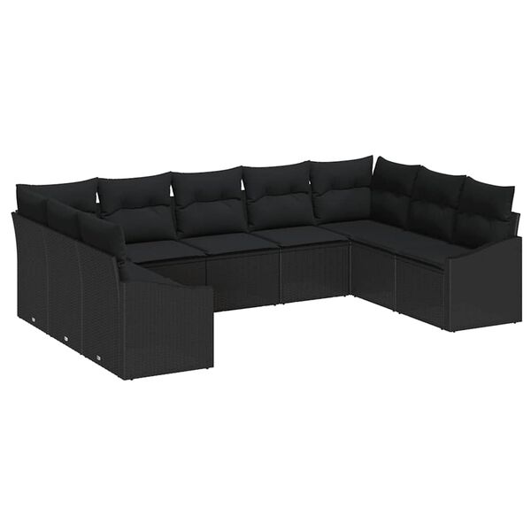 vidaXL Set di divani con cuscino 9 pcs Nero polyrattan