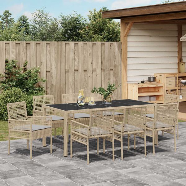 vidaXL Set da Pranzo per Giardino 9 pcs Beige polyrattan