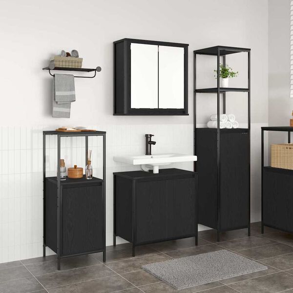 vidaXL Set di mobili per il bagno 3 pcs Rovere Nero Legno multistrato