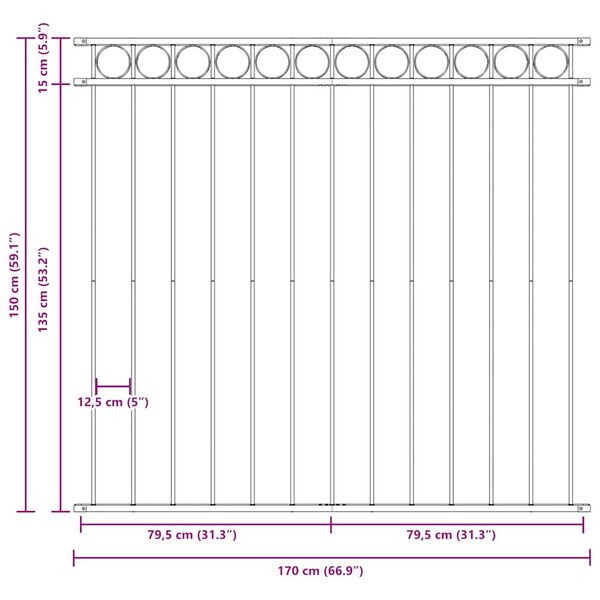 vidaXL Pannello di recinzione Assen in acciaio 1,7x1,5 m Nero