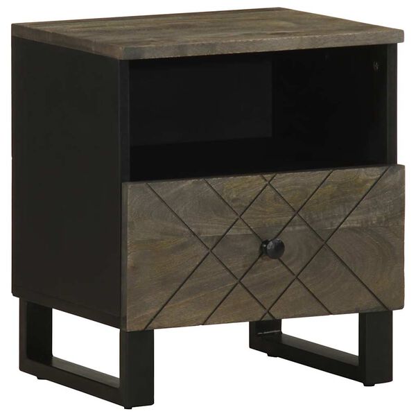 vidaXL Comodino Nero 40x33x46 cm in Legno Massello di Mango