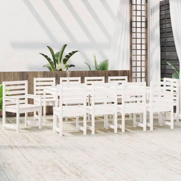 vidaXL Set da Pranzo per Giardino 11pz Bianco Legno Massello di Pino
