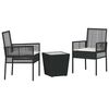vidaXL Set Bistro da Giardino 3 pz Nero polyrattan