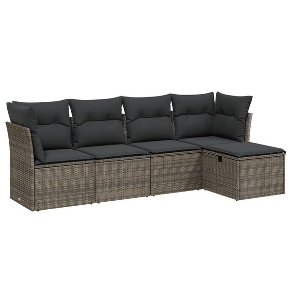 vidaXL Set Divano da Giardino 5 pz con Cuscini Grigio in Polyrattan