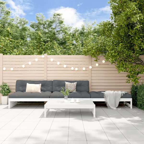 vidaXL Set Divani da Giardino 4pz con Cuscini in Legno Massello Bianco