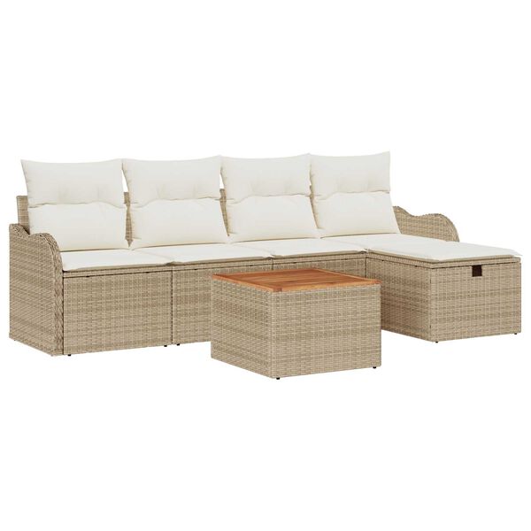 vidaXL Set Divano da Giardino con cuscino 6 pcs Beige polyrattan