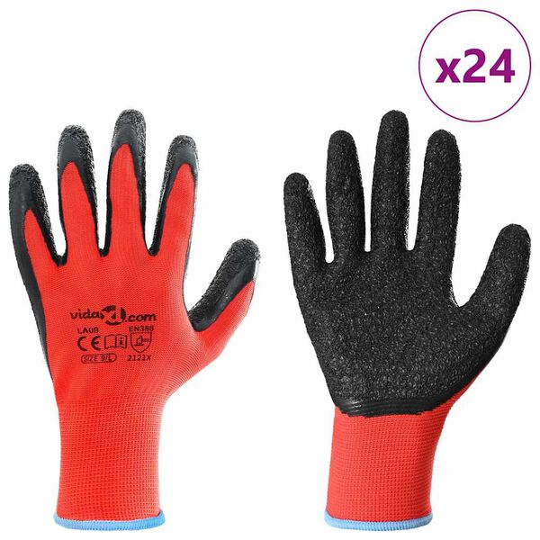 vidaXL Guanti da Lavoro 24 pcs Rosso e Nero 9 / l