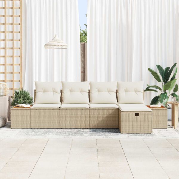 vidaXL Set Divano da Giardino con cuscino 5 pcs Beige Poly Rattan