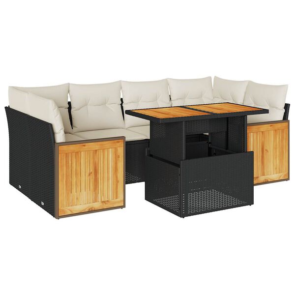 vidaXL Set Divani da Giardino con Cuscini 7pz Nero Polyrattan Acacia