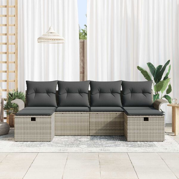 vidaXL Set Divano da Giardino 6 pcs Grigio chiaro polyrattan