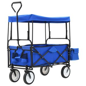 vidaXL Carrello Pieghevole a Mano con Tettuccio in Acciaio Blu