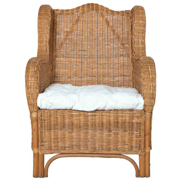 vidaXL Poltrona con Cuscino Marrone Chiaro in Rattan Naturale e Lino