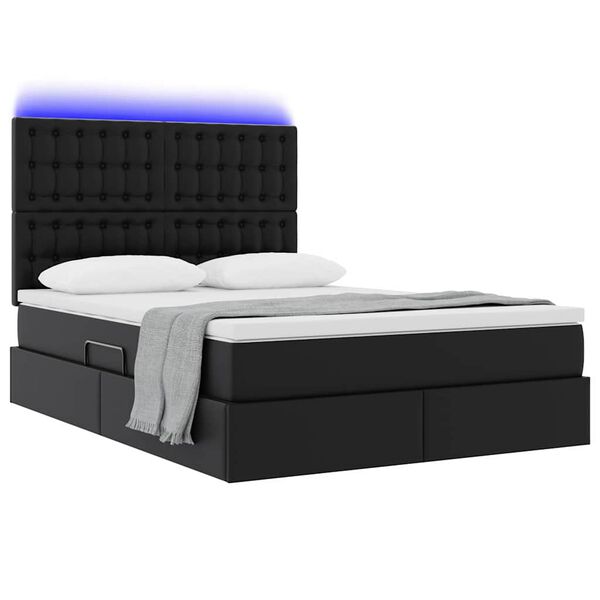 vidaXL Letto con contenitore e LED Nero 140 x 200 cm Pelle Sintetica