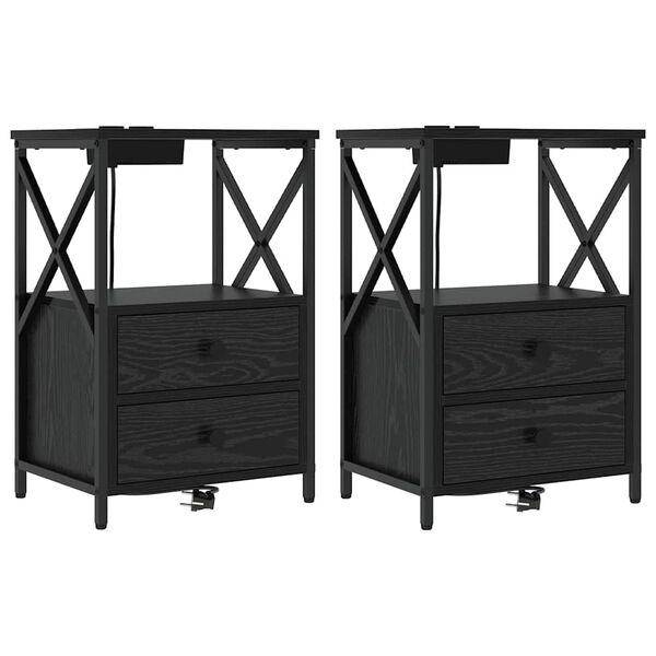 vidaXL Armadio da Notte con cassetto 2 pcs Rovere Nero 40 x 31 x 60 cm