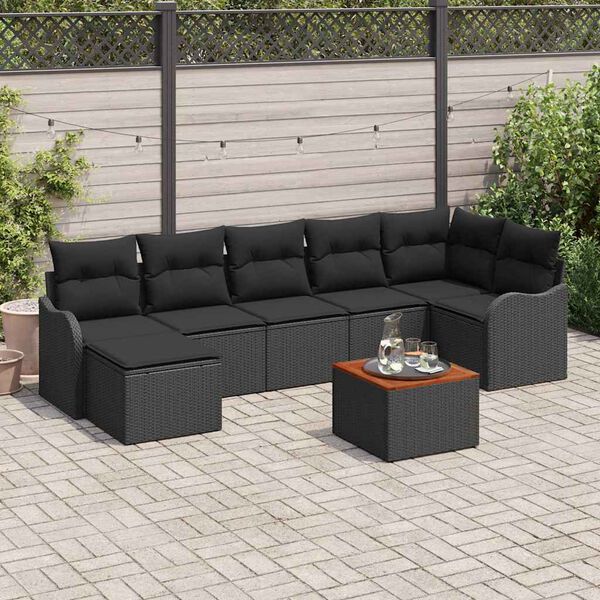 vidaXL Set Divano da Giardino 8 pcs Nero Poly Rattan