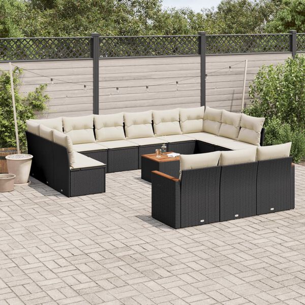 vidaXL Set Divani da Giardino 14pz con Cuscini in Polyrattan Nero