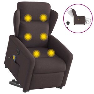vidaXL Poltrona Alzapersona Massaggio Elettrica Marrone Scuro Tessuto