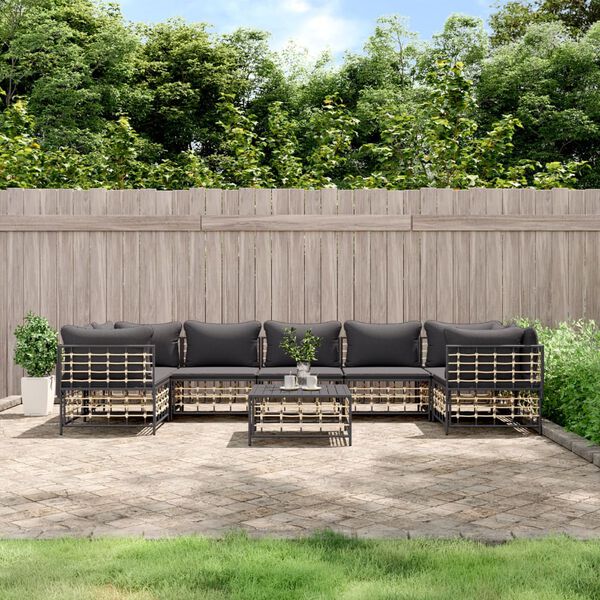 vidaXL Set Divani da Giardino 8 pz con Cuscini Antracite in Polyrattan