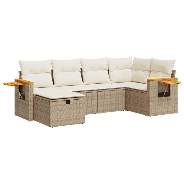 vidaXL Set Divano da Giardino 6 pz con Cuscini Beige in Polyrattan