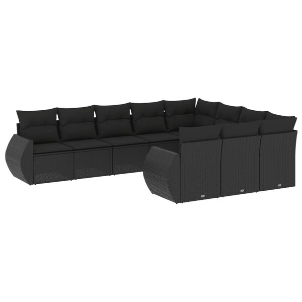 vidaXL Set Divani da Giardino 10pz con Cuscini in Polyrattan Nero