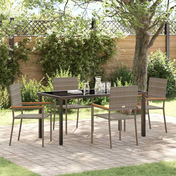 vidaXL Set da Pranzo per Giardino con cuscino 5 pcs Grigio polyrattan