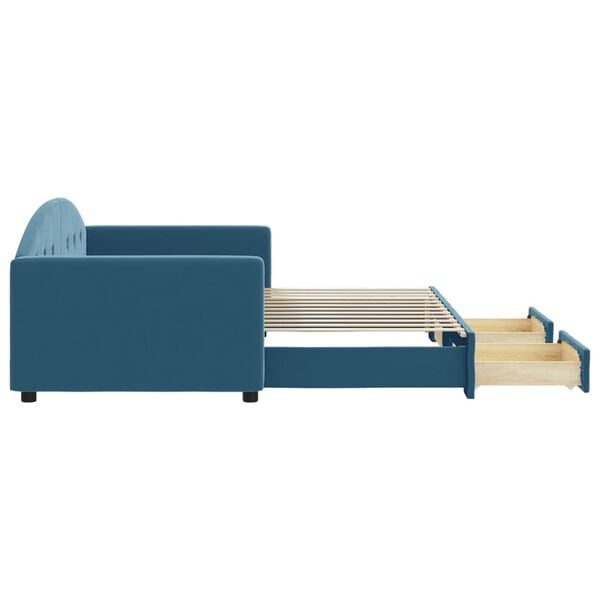 vidaXL Divano Letto Estraibile con Cassetti Blu 90x200 cm in Velluto