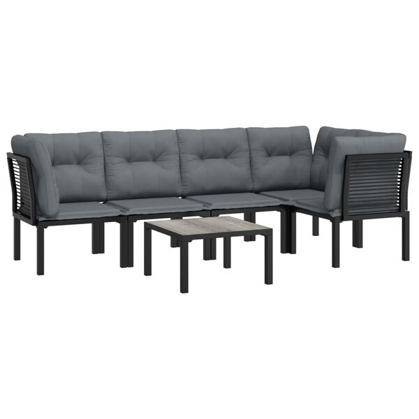 vidaXL Set Salotto da Giardino 6 pz in Polyrattan Nero e Grigio