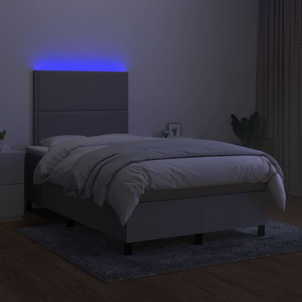 vidaXL Letto a Molle Materasso e LED Grigio Chiaro 120x200 cm Tessuto