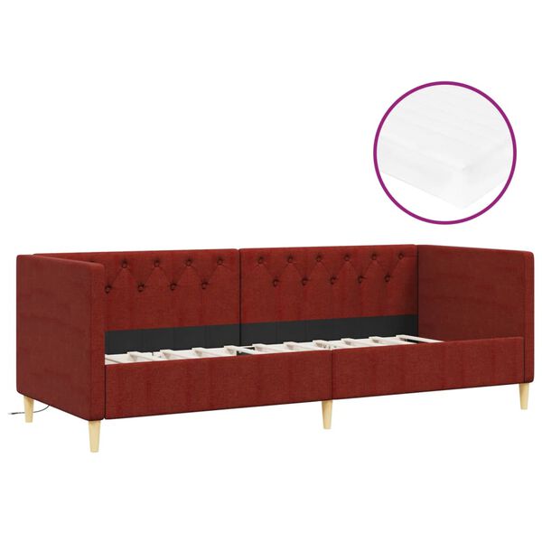 vidaXL Dormeuse con Materasso USB Rosso Vino in Tessuto 90x200 cm