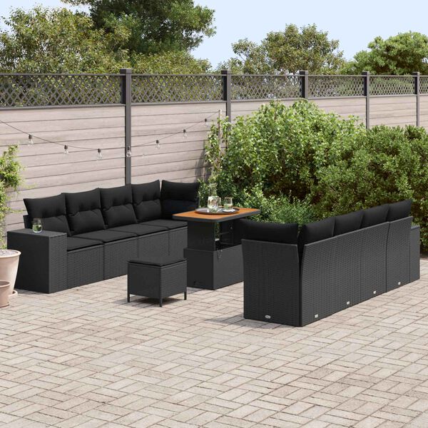 vidaXL Set Divano da Giardino con cuscino 11 pcs Nero polyrattan