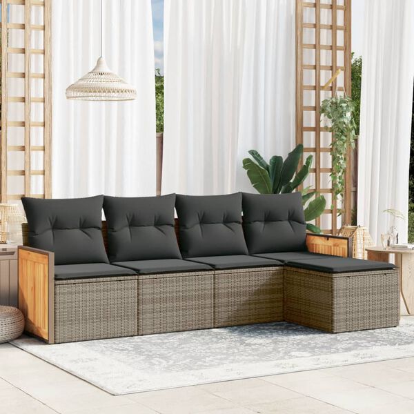 vidaXL Set Divano da Giardino 5 pz con Cuscini Grigio in Polyrattan