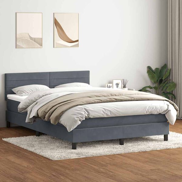 vidaXL Letto a Molle con Materasso e LED Grigio Scuro 140x220 cm Velluto