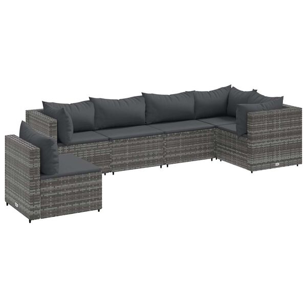 vidaXL Set Divani da Giardino 6 pz con Cuscini in Polyrattan Grigio