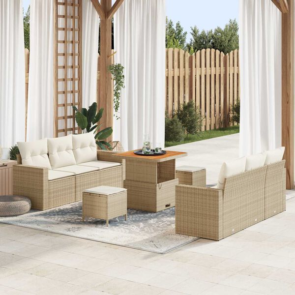 vidaXL Set Divano da Giardino con cuscino 9 pcs beige e panna