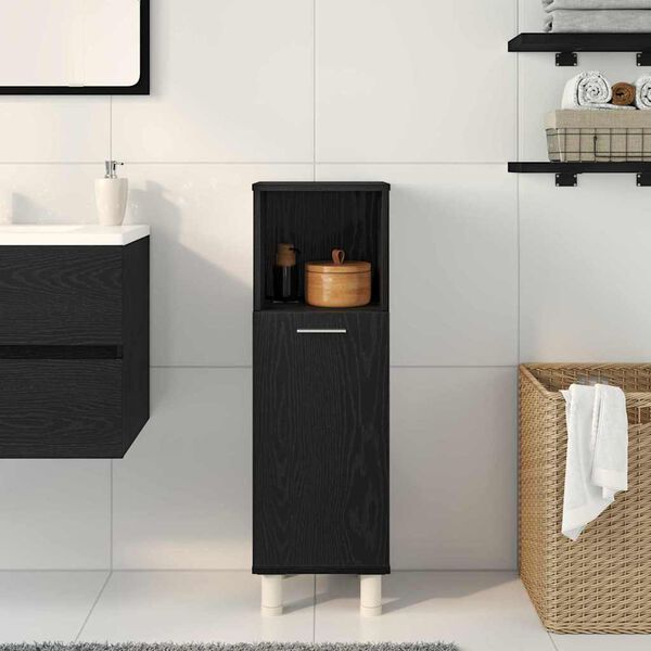 vidaXL Mobile da Bagno Rovere Nero 30 x 30 x 95 cm Legno multistrato