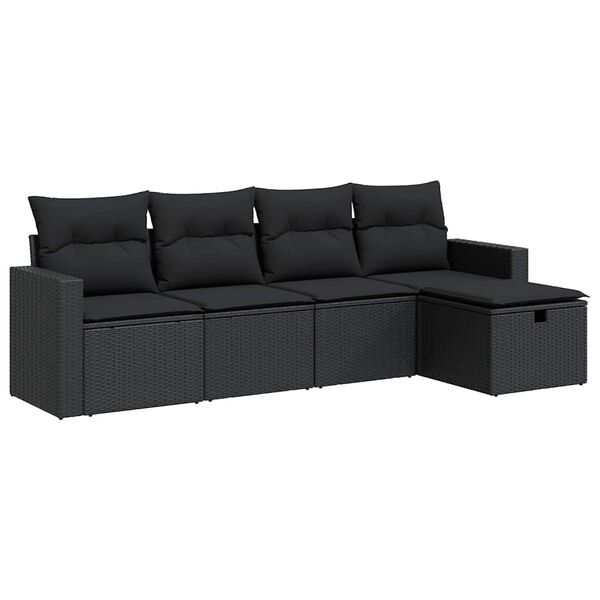 vidaXL Set Divani da Giardino 5 pz con Cuscini in Polyrattan Nero