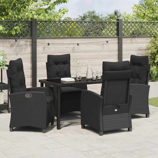 vidaXL Set da Pranzo per Giardino con cuscino 5 pcs Nero polyrattan